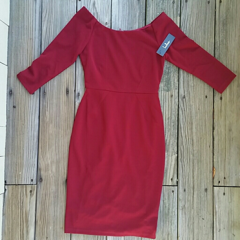 New! Wine red fitted midi dress